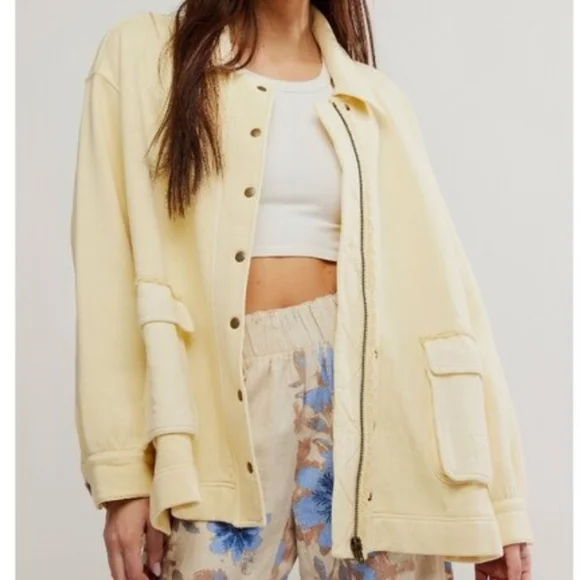 Free People We The Free Alexa Sweatshirt Jacket in Flan Yellow Boho Chic XL - Picture 2 of 16